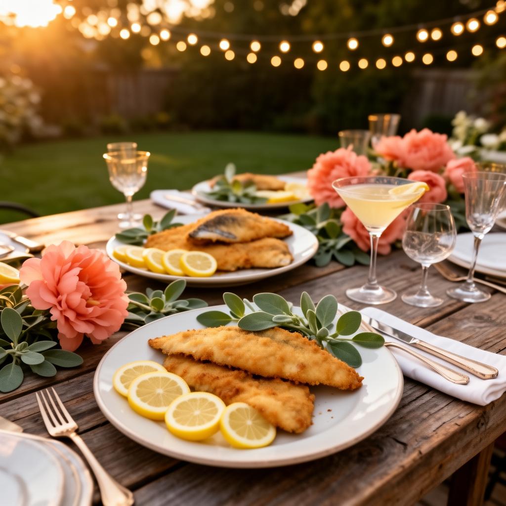 Elegant fish fry plated with lemon and herbs